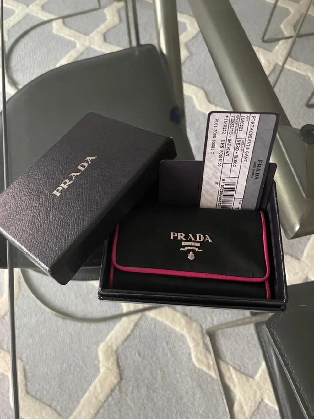 Prada Black Key Case with Fuchsia Trim with Box and authenticity Cards - Picture 5 of 5